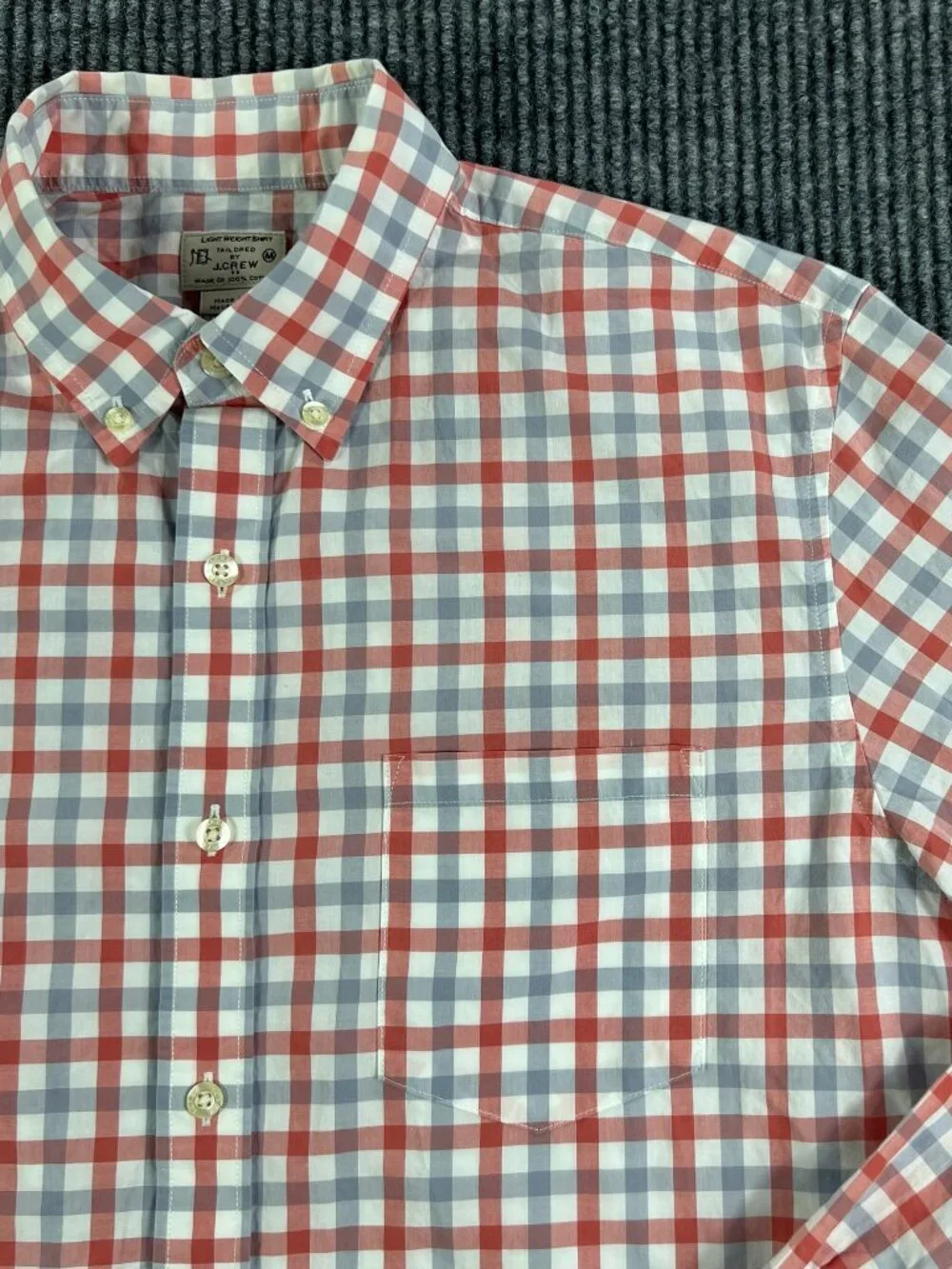 J.Crew Button Down Mens Size M Long Sleeve Plaid Red White Shirt 69152